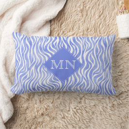 Denim Blue Watercolor Zebra mönstrad | Monogram Lumbarkudde