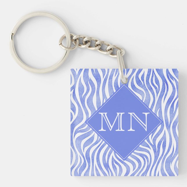 Denim Blue Watercolor Zebra tryck | Monogram (Framsidan)