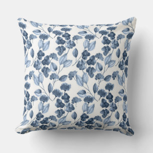 Denim Blue & White Blommigt Dekorativ kudde