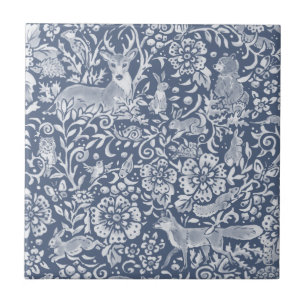 Denim Blue Woodland Animal Forest Hjort Rabbit Kakelplatta