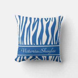 Denim Blue Zebra tryck med anpassningsbar text Kudde