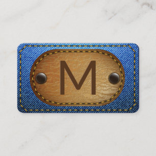 Denim Brown Stitched Leather Monogram Visitkort