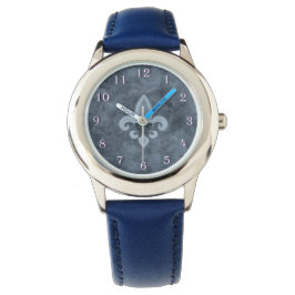 Denim Butterfleur | Blue Fleur de Lis Butterfly Armbandsur