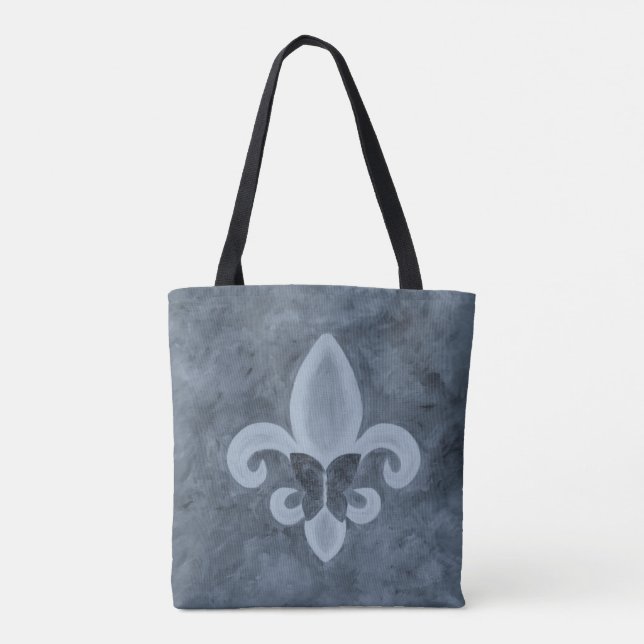 Denim Butterfleur | Blue Fleur de Lis Butterfly Tygkasse (Baksida)