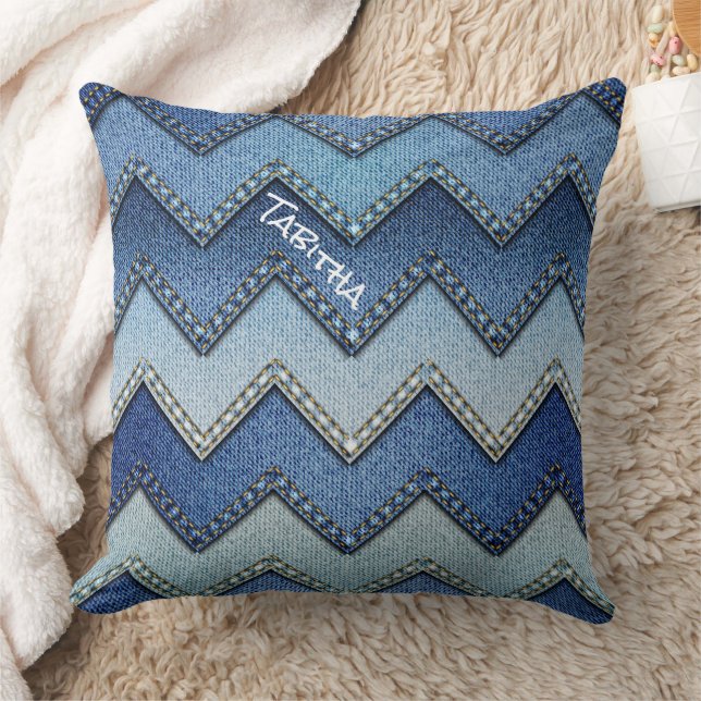 Denim Chevron Dekorativ kudde (Filt)