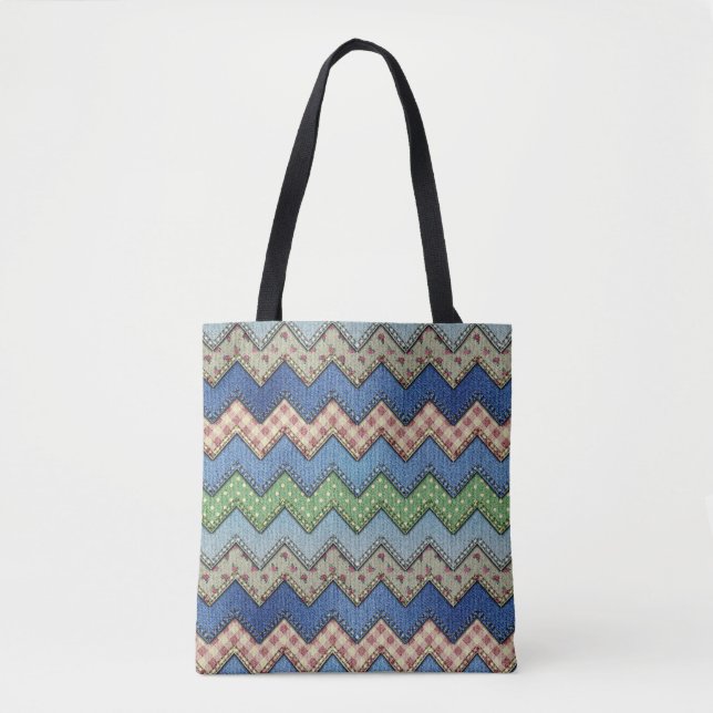 Denim Chevron-skjutvävd Totebag Tygkasse (Framsida)