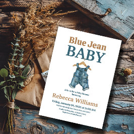 Denim Clothesline Boy Blue Jean Baby Shower Inbjudningar