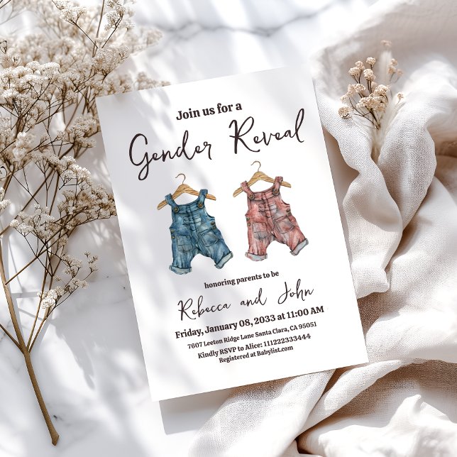 Denim Clothesline Gender Reveal Party Inbjudningar (Skapare uppladdad)