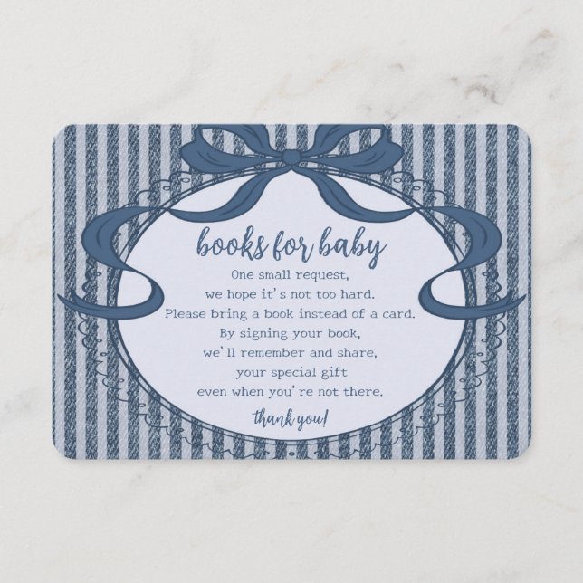 Denim Coquette Bow Blå Jean Baby Böcker för Baby Tilläggskort (Framsida)