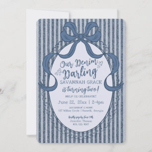 Denim Coquette Bow Blå Jean Baby Födelsedag Inbjudningar