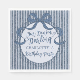 Denim Coquette Bow Blå Jean Baby Födelsedag Pappersservett