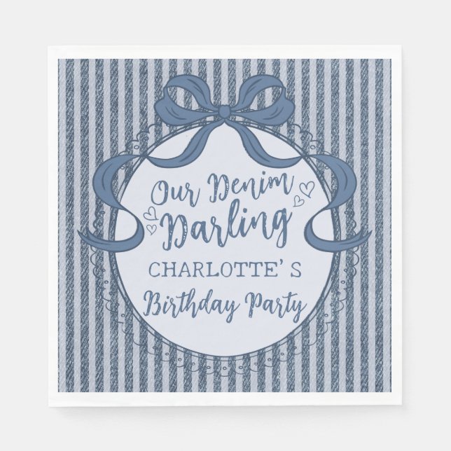 Denim Coquette Bow Blå Jean Baby Födelsedag Pappersservett (Framsidan)