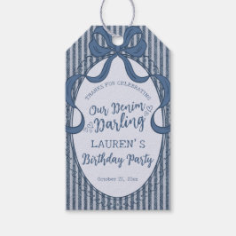 Denim Coquette Bow Blå Jean Baby Födelsedagspresen Presentetikett