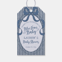 Denim Coquette Bow Blå Jean Baby Shower Favors Presentetikett