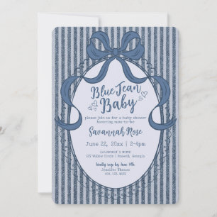 Denim Coquette Bow Blå Jean Baby Shower Inbjudningar