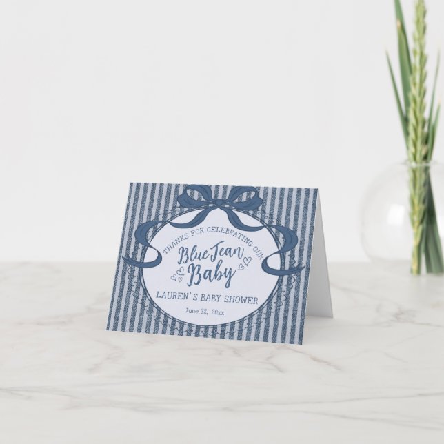 Denim Coquette Bow Blå Jean Baby Tackkort  (Framsida)