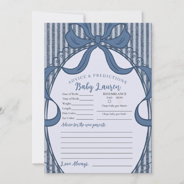Denim Coquette Bow Blue Jean Advice for Baby Card Inbjudningar (Framsida)