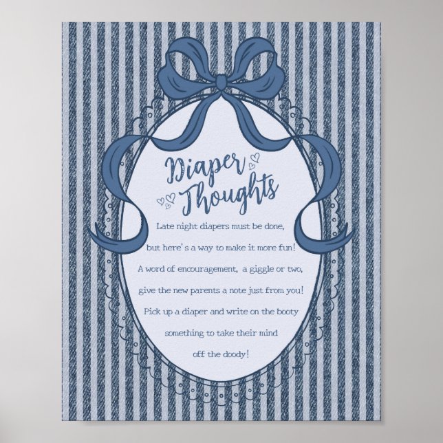 Denim Coquette Bow Blue Jean Baby Diaper Thoughts Poster (Framsidan)