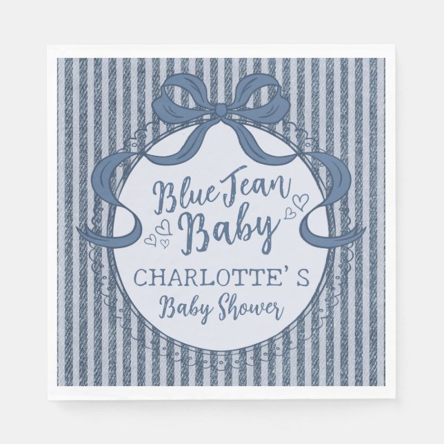 Denim Coquette Bow Blue Jean Baby Shower Pappersservett (Framsidan)