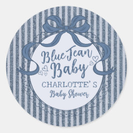 Denim Coquette Bow Blue Jean Baby Shower Runt Klistermärke
