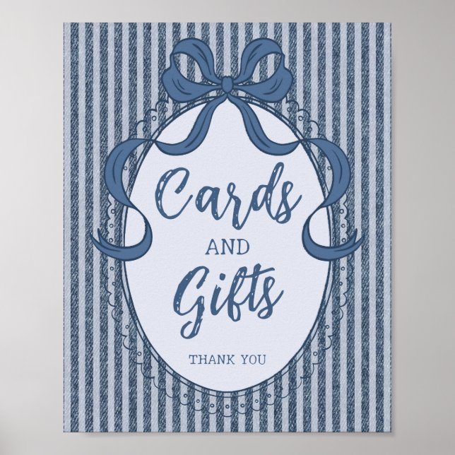 Denim Coquette Bow Blue Jean Cards and Gifts Sign Poster (Framsidan)