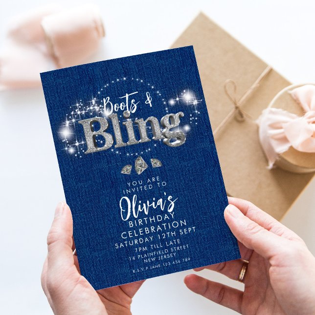 Denim Cowboy Stövlar och Bling Festinladning Inbjudningar (Skapare uppladdad)