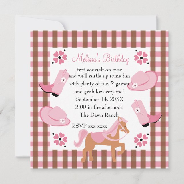Denim Cowgirl Birthday Inbjudningar (Framsida)