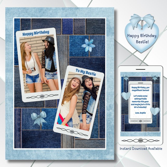 Denim-dagar med min bästa vän-födelsedagskort kort (Denim Days with My Bestie Blue Jeans Birthday Card)