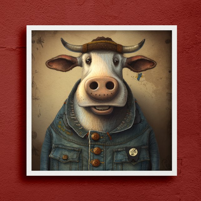 Denim Dapper Cow - Lusande ko i en Poster dräkt (Skapare uppladdad)