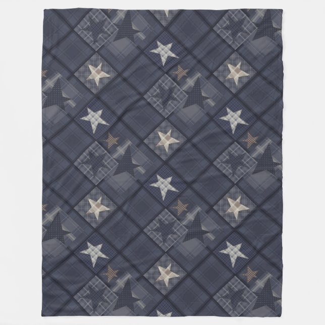 Denim, denim, blå, lappverk fleecefilt (Framsidan)