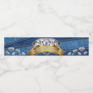 Denim & Diamanter Blå Jean & Banner Diamant Vattenflaska Etikett