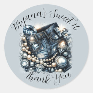 Denim Diamanter & Pärlor Jeans Bling Fest Runt Klistermärke