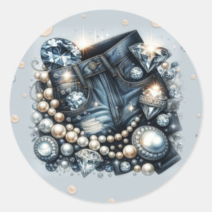 Denim Diamanter & Pärlor Jeans Bling Födelsedagsfe Runt Klistermärke