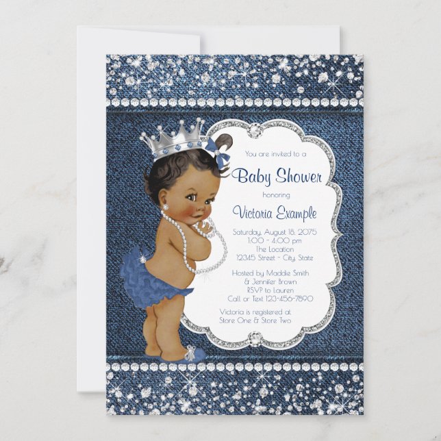 Denim Diamond African American Flickor Barnkalas Inbjudningar (Framsida)