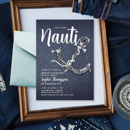 Denim Diamond Anchor Get Nauti Födelsedagsfest Inbjudningar