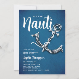 Denim Diamond Anchor Nauti Blue Födelsedagsfest Inbjudningar