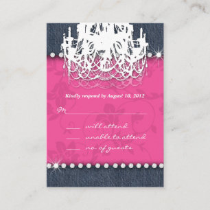 Denim Diamond Bröllop Blommigt Rosa Chandelier Re Tilläggskort