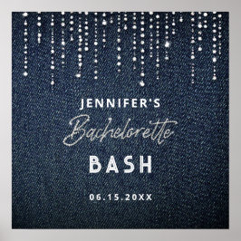 Denim Diamond Glitter Drippings Navy Sängvätning Poster