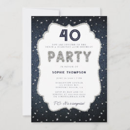 Denim Diamond Glitter Ram 40:e födelsedagen Party Inbjudningar