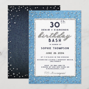Denim Diamond Glitter Ram oavsett Födelsedagsfest Inbjudningar