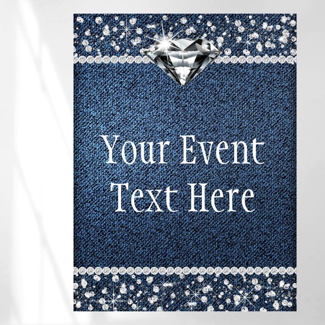 Denim Diamond Välkomstskylt Poster (Pretty denim and diamond event sign with beautiful diamonds and denim background. Add your text.)