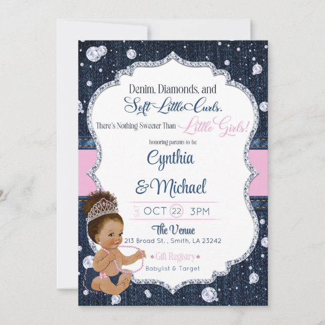 Denim & Diamonds Baby Shower Inbjudningar (Framsida)