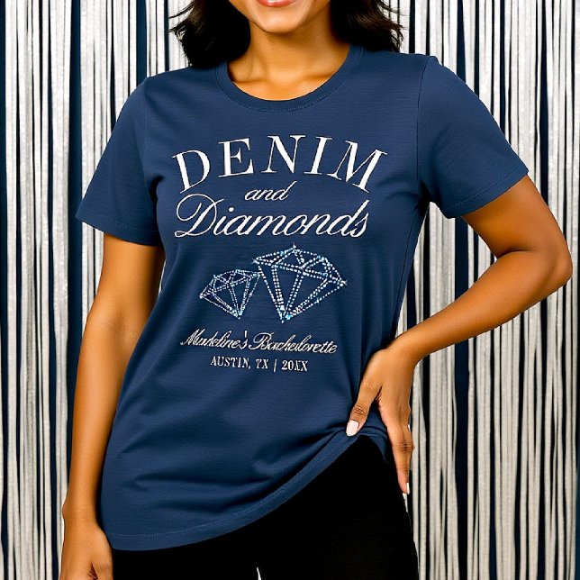 Denim Diamonds Bachelorette Party Blue Anpassnings T Shirt (denim diamonds bachelorette shirt navy blue white matching bride crew cowgirl)