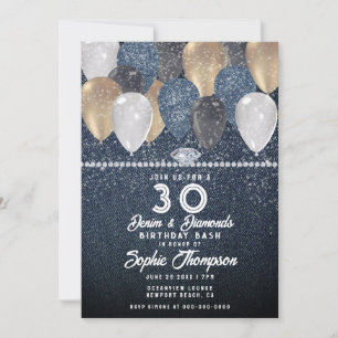 Denim Diamonds Balloon Gnistra 30års födelsedag Pa Inbjudningar