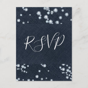 Denim & Diamonds Blåa Jeans Bling Glam RSVP Inbjudan Vykort