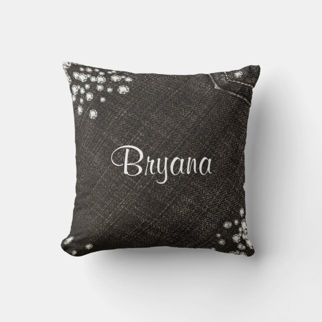Denim & Diamonds Black Jeans med Bling Glamor Kudde (Framsida)