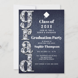Denim Diamonds Bling 2023 Chic Studentfest Inbjudningar