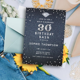Denim Diamonds Bling 30års födelsedag Party Inbjudningar
