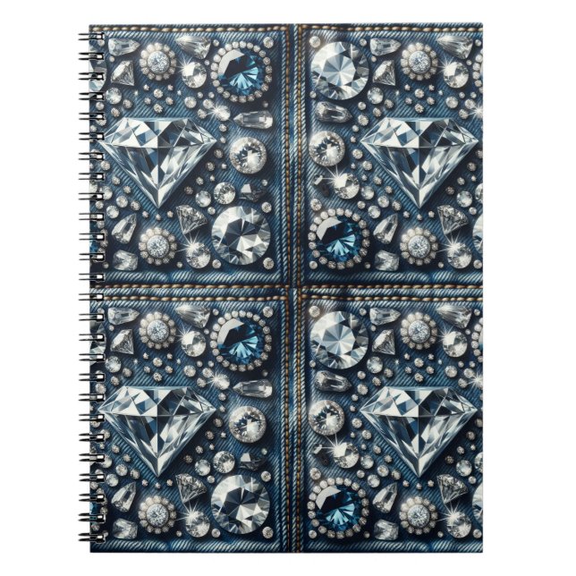 Denim & Diamonds Bling Ädelsten Glam Smycken Anteckningsbok (Framsidan)