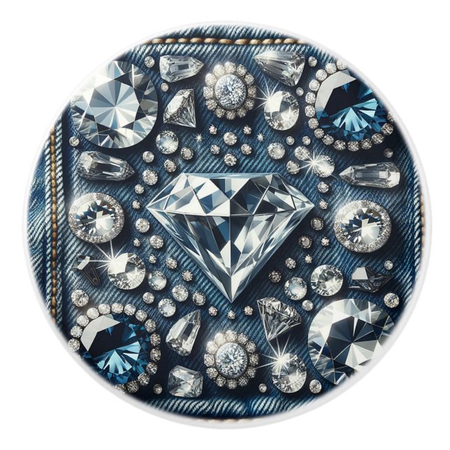 Denim & Diamonds Bling Ädelstens Glam Smycken Knopp (Framsidan)
